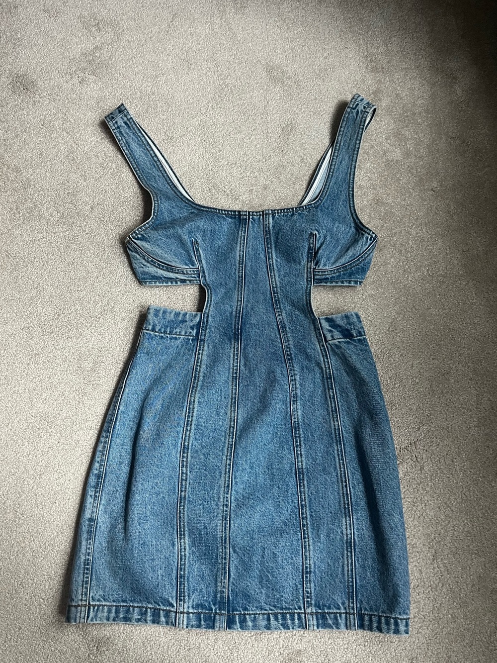 GRLFRND Washed Blue Denim Cutout Mini Dress size S - Picture 2 of 8